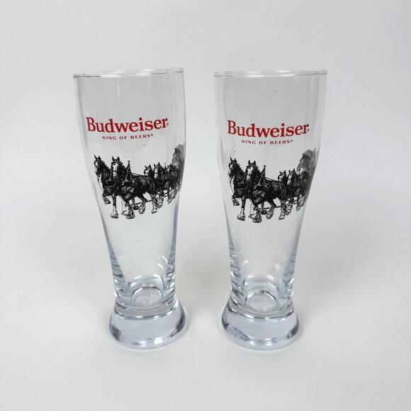 Set of 2 Budweiser King of Beers Clydesdale Pilsner Beer Glasses - Picture 1 of 6